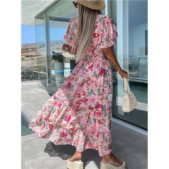 Floral Print Flutter Sleeve Maxi Dress - Picture 2 of 5